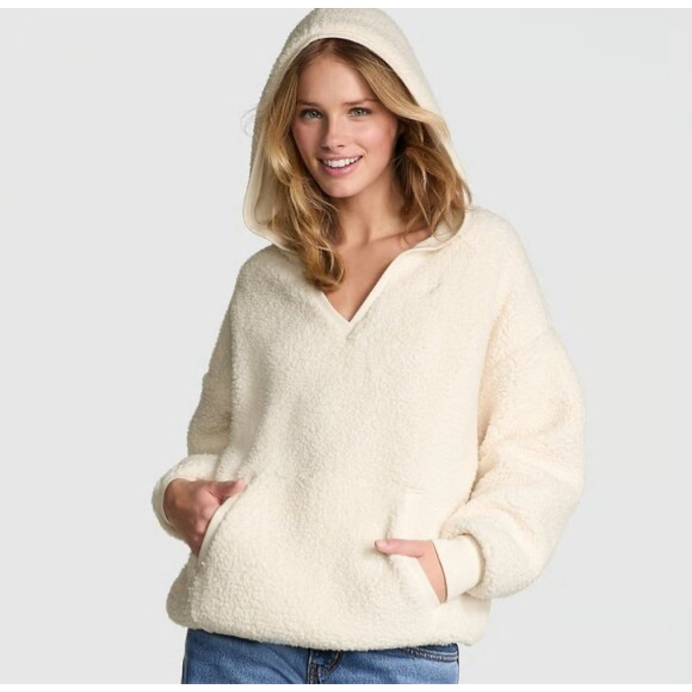 Victoria's Secret PINK Cream Sherpa Hoodie M NWT